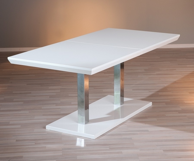 Table extensible laqué blanc et pieds métal chromé Edna 160/200 cm