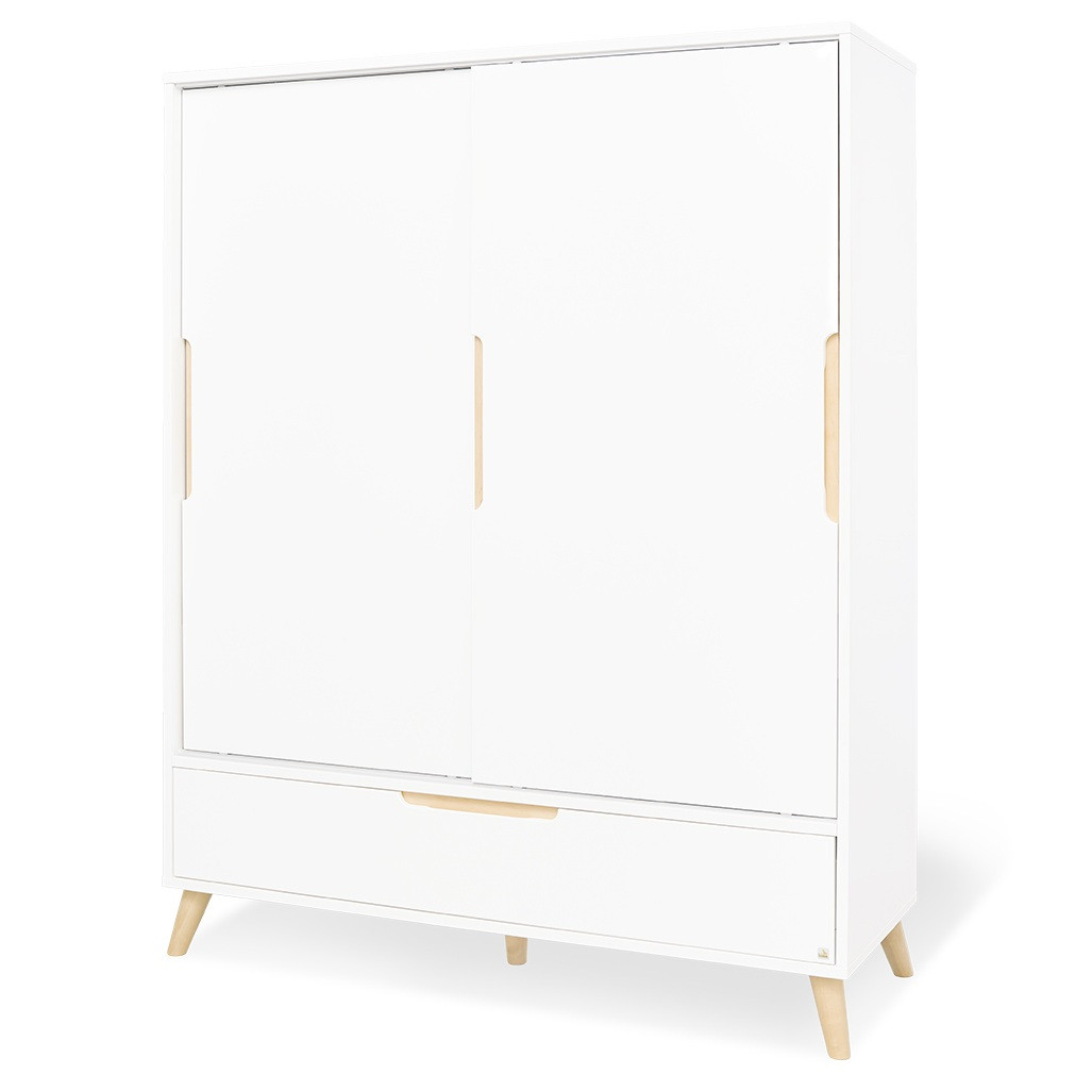 Pinolino Armoire 2 portes 1 tiroir laqué blanc et bois clair Move