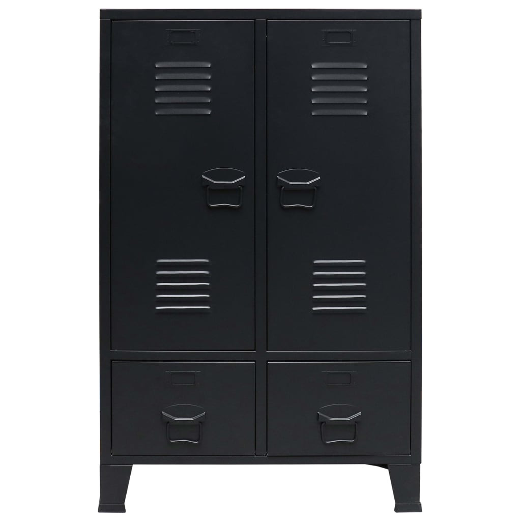 Octane Armoire 2 portes 2 tiroirs métal noir industriel Kibane 68 cm