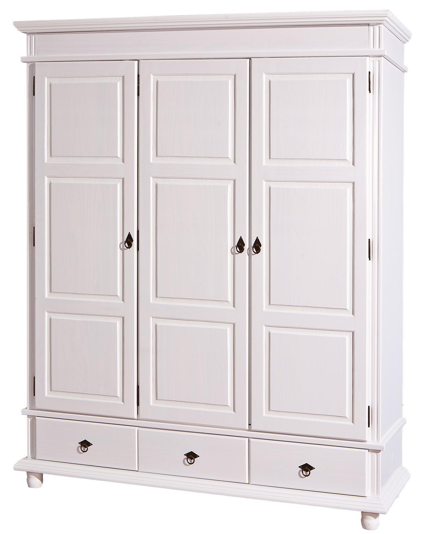 Armoire 3 portes 3 tiroirs pin massif blanc Micha LesTendances.fr