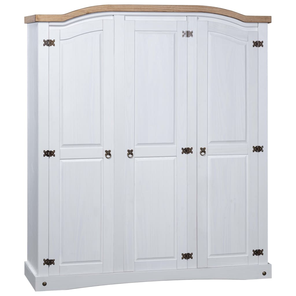Octane Armoire 3 portes pin massif ciré blanc et bois clair Harrie