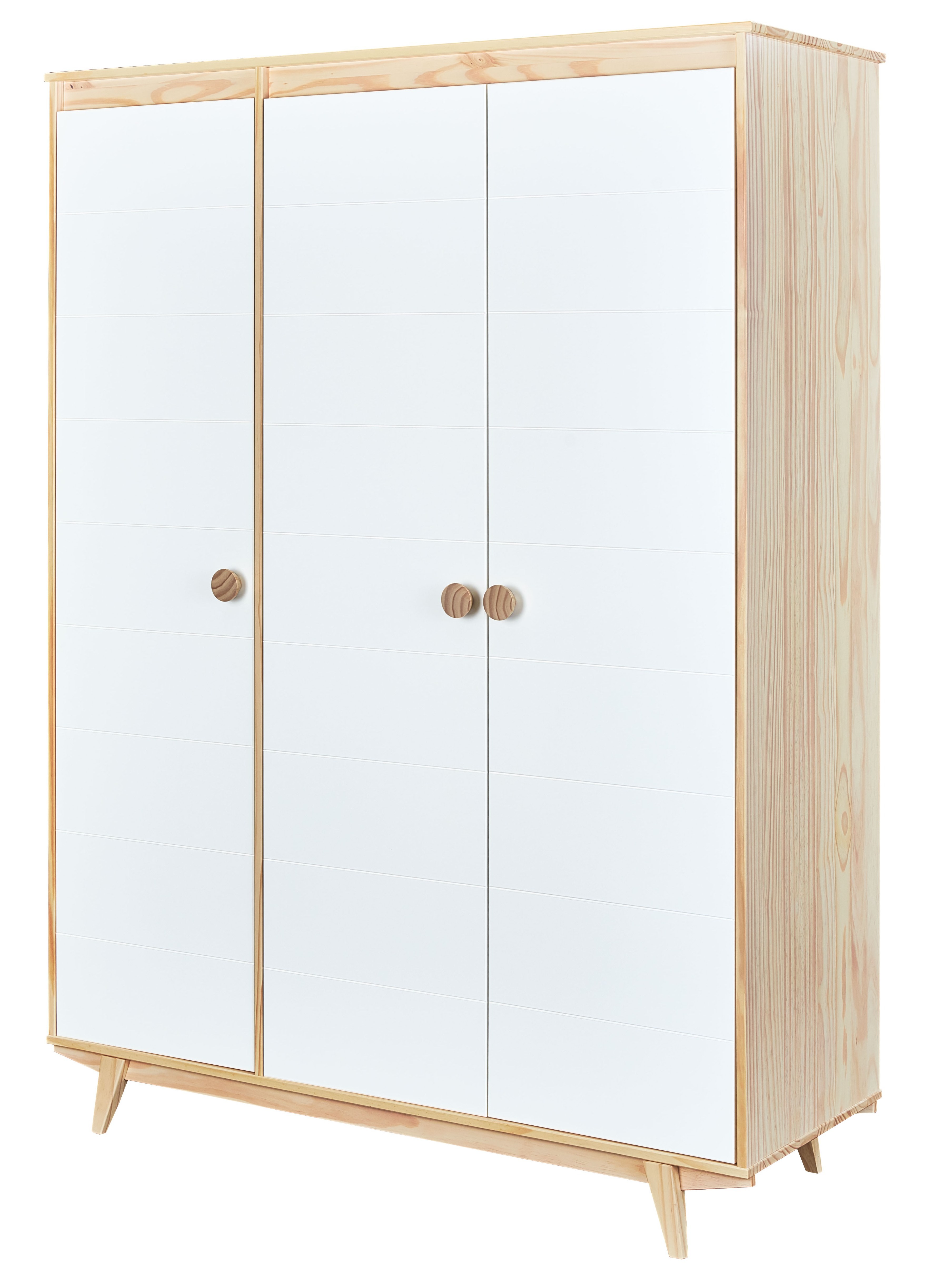 Armoire 3 portes pin massif clair et blanc Wonda LesTendances.fr