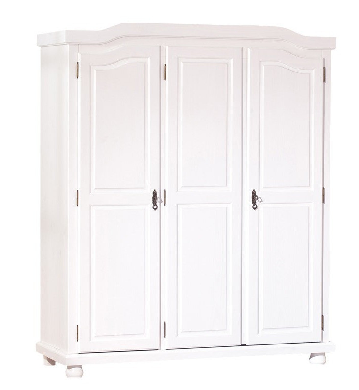 Armoire rustique BASTIAN pin massif vernis blanc 3 portes LesTendances.fr