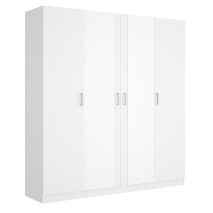 Armoire 4 portes + miroir Blanc L 200 x P 52 x H 215cm MAXI