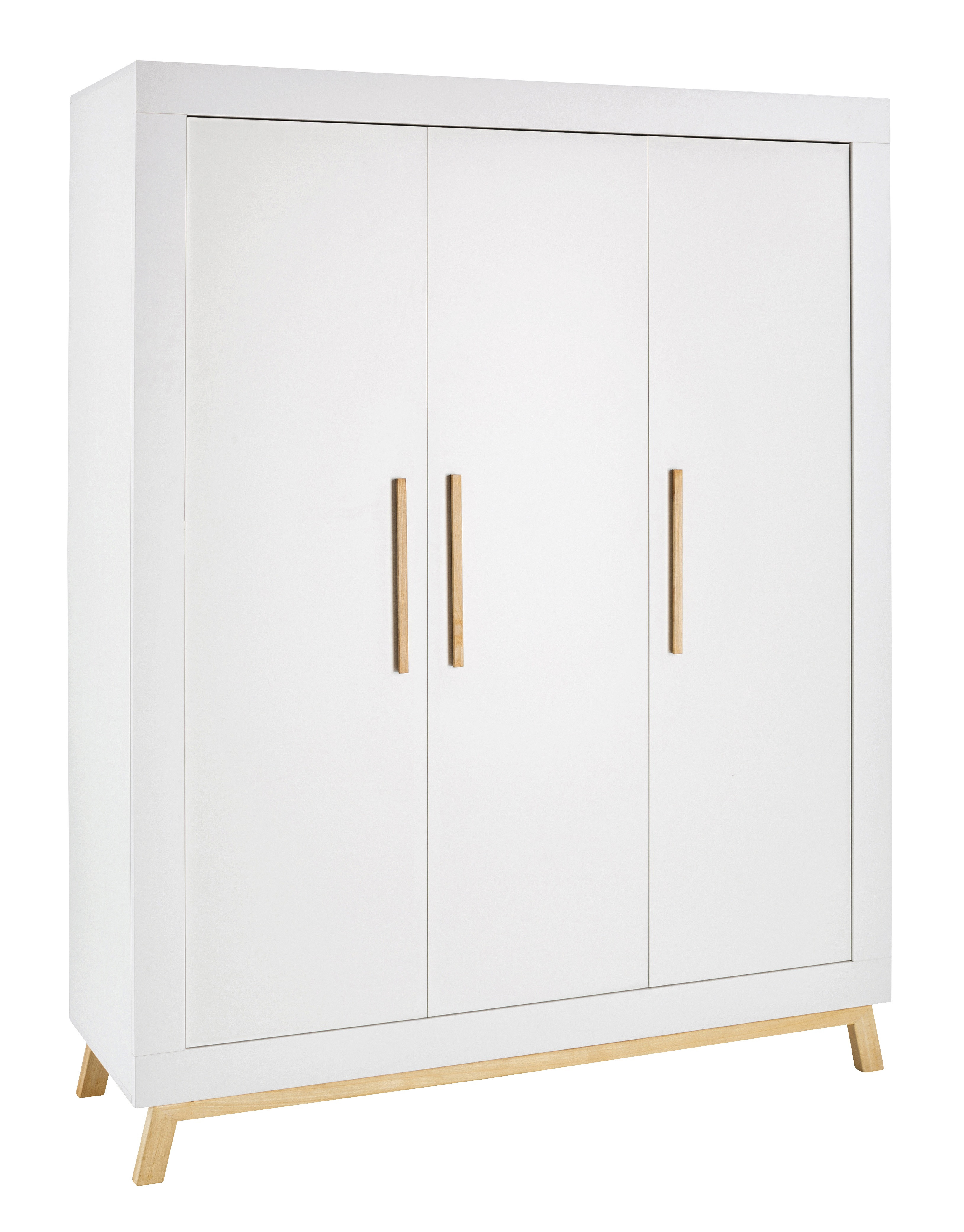 Schardt Armoire bébé 3 portes bois blanc et pieds hêtre clair Miami