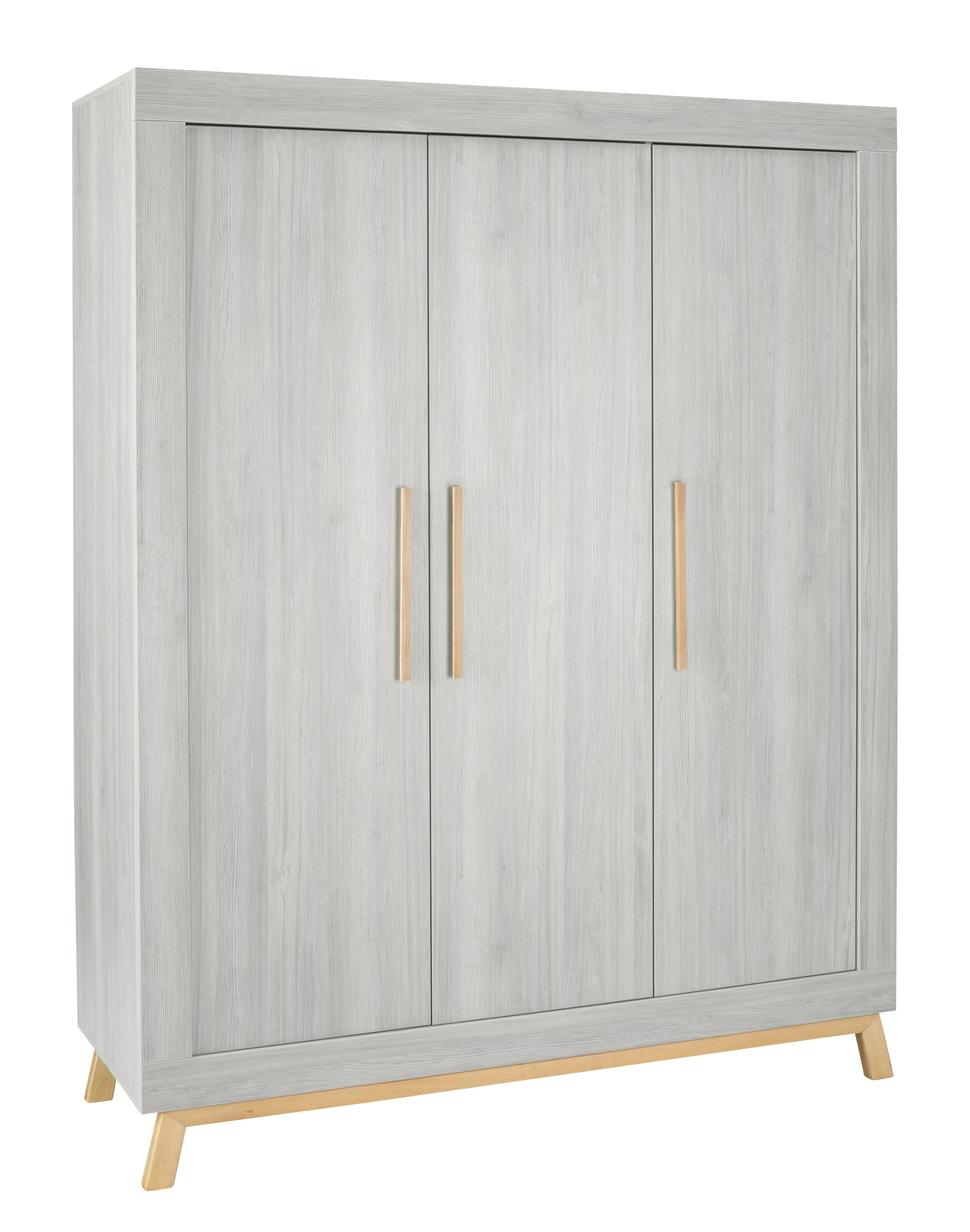 Schardt Armoire bébé 3 portes hêtre massif clair et gris Miami