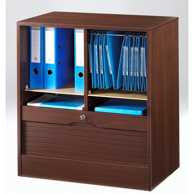 Armoire de bureau à rideau large wengé Office 76 cm LesTendances.fr