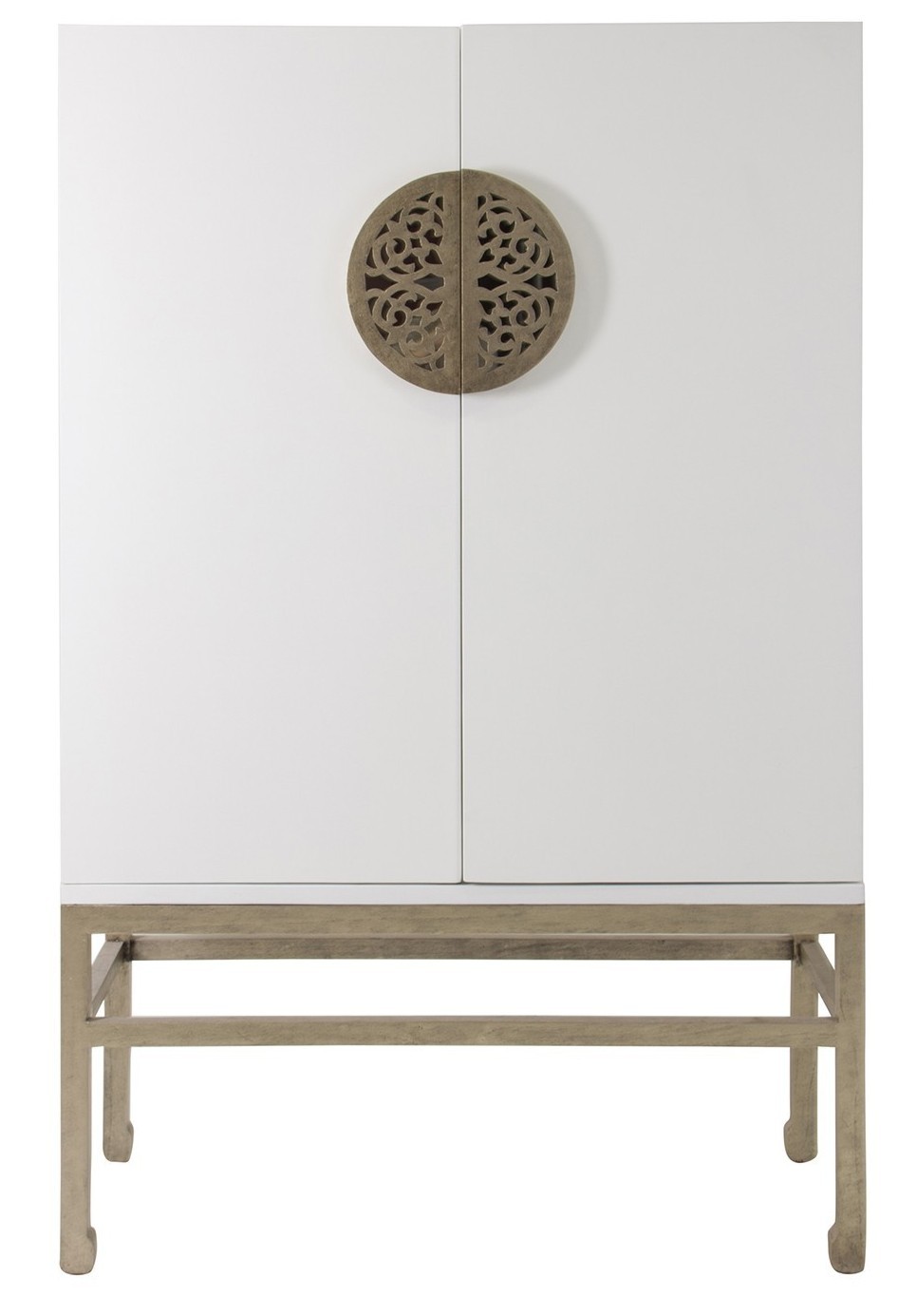 V Home Armoire orientale 2 portes laqué blanc et mindi massif doré