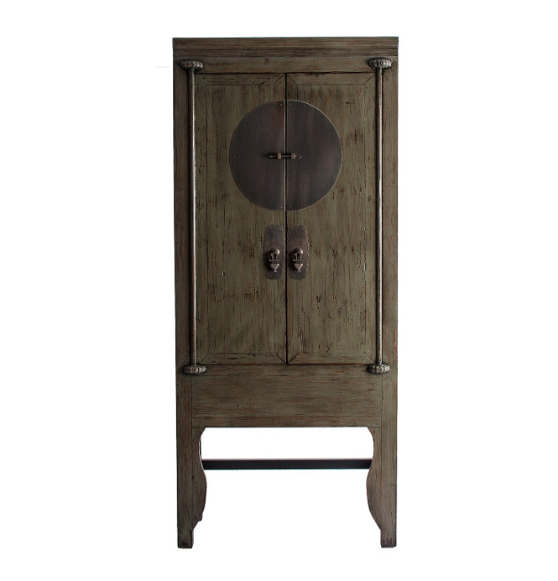 V Home Armoire orientale 2 portes orme massif vert vieilli Luigi