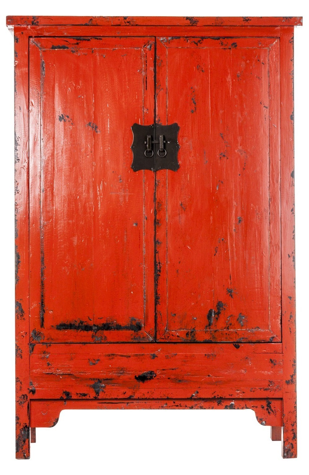 V Home Armoire orientale 2 portes pin massif recyclé rouge vieilli