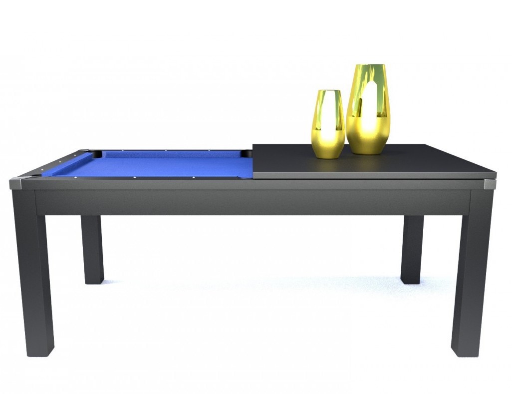 Billard avec table à manger noir et tapis bleu Falcone 7ft ...