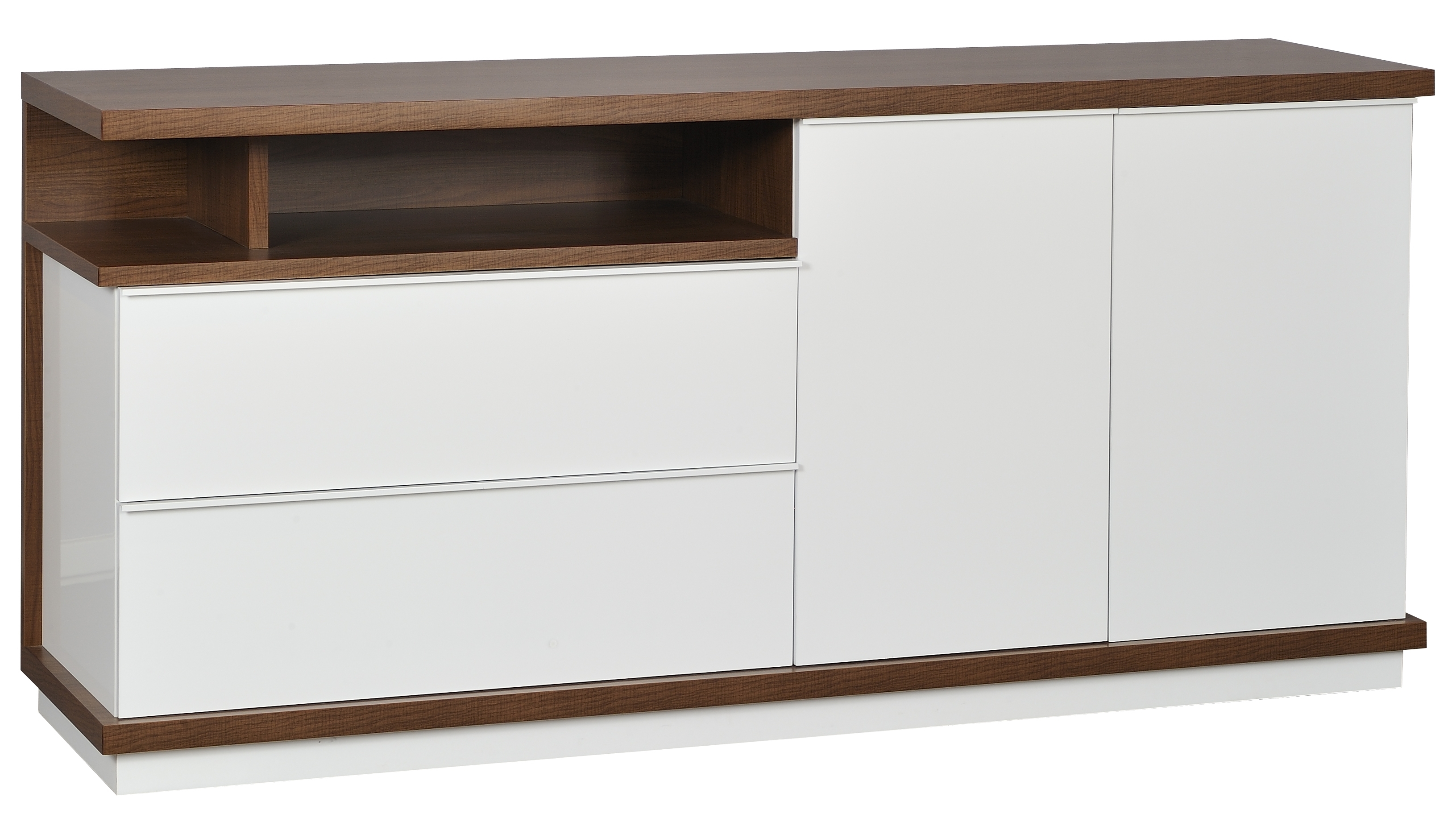 Buffet 2 portes 2 tiroirs blanc laqué et bois foncé Mila LesTendances.fr