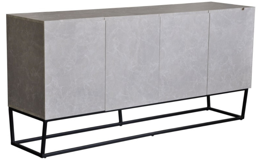 Buffet 4 portes bois laqué gris et pieds métal noir Logan ...