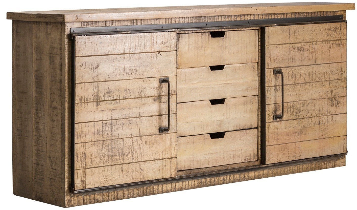 Buffet style industriel 4 tiroirs 2 portes manguier massif et métal