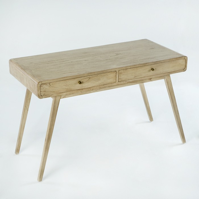 Thai Mobilier Bureau 2 Tiroirs Bois Massif Peint Blanc Voile Revi Lestendances Fr