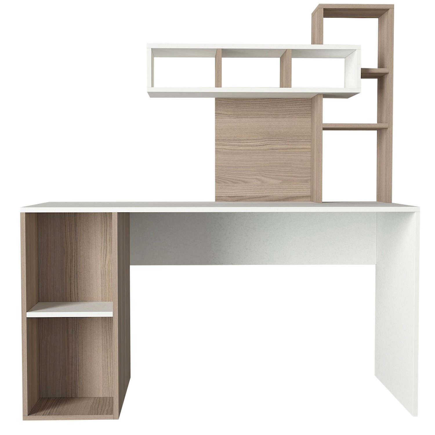 Bureau avec étagère intégré Cicero Bois Naturel et Blanc | LesTendances.fr