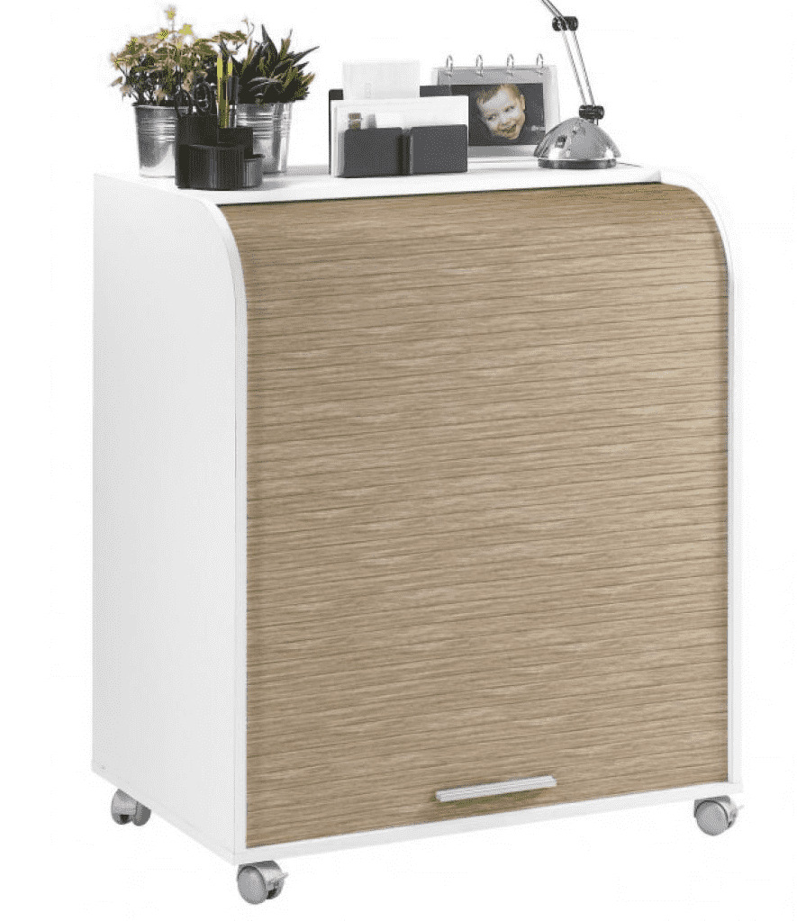 Bureau informatique blanc à rideau imprimé chêne naturel Must 80 cm