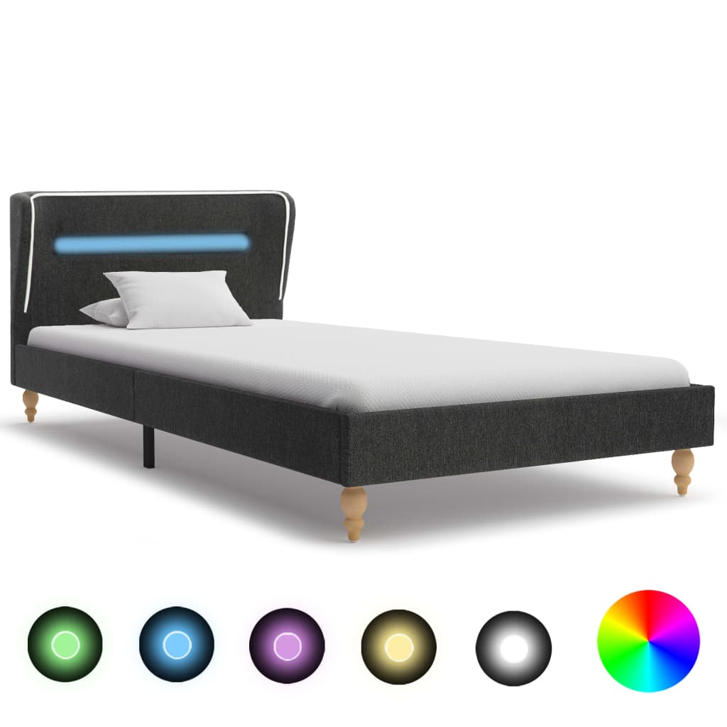 Home - Cadre de lit avec LED Gris foncé Jute 90x190 cm | LesTendances.fr