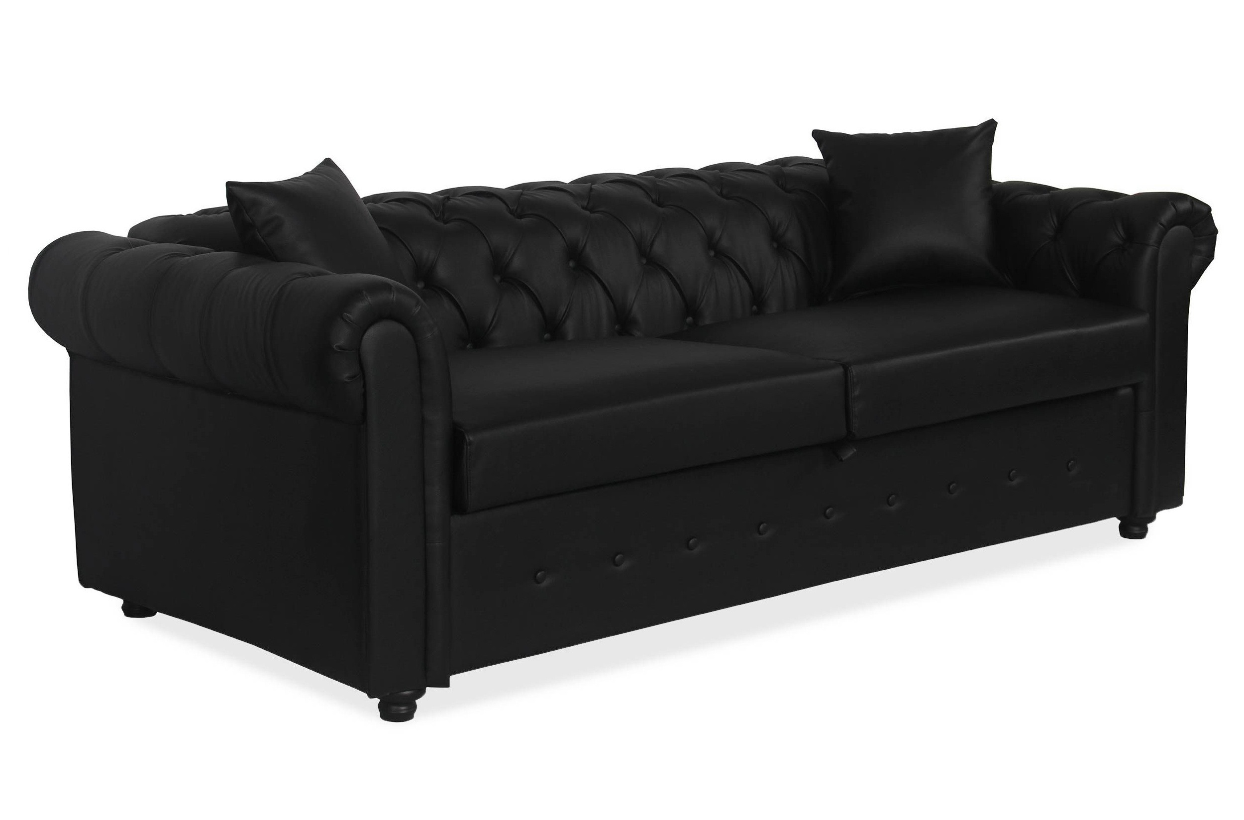 Canapé 3 places convertible simili cuir noir Omin 206 cm LesTendances.fr