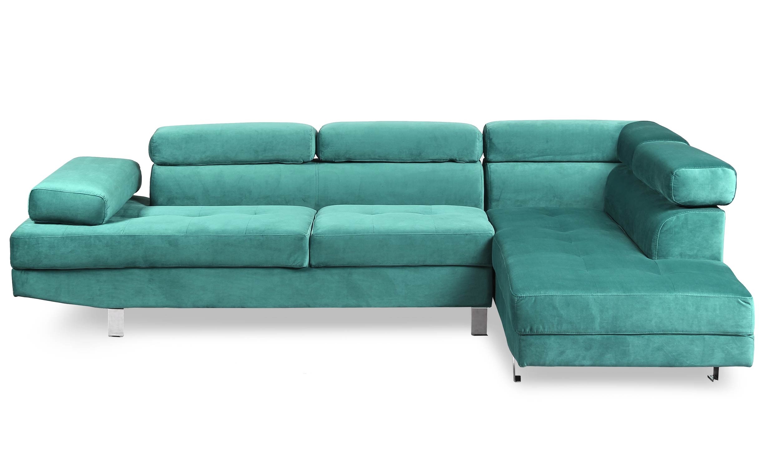 Canapé d'angle droit 5 places velours vert Omeg 260 cm | LesTendances.fr