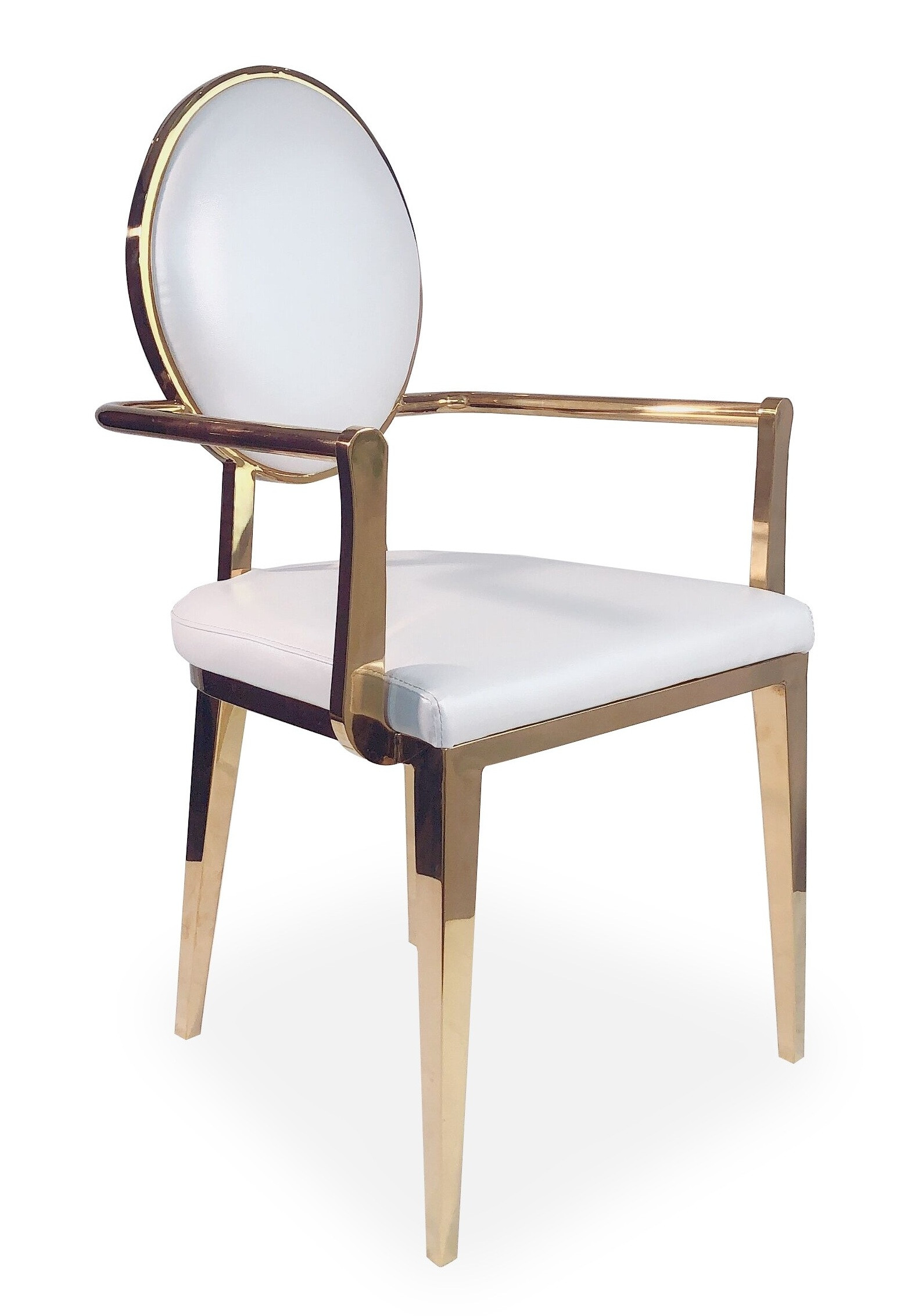 Chaise avec accoudoirs similicuir blanc et métal doré