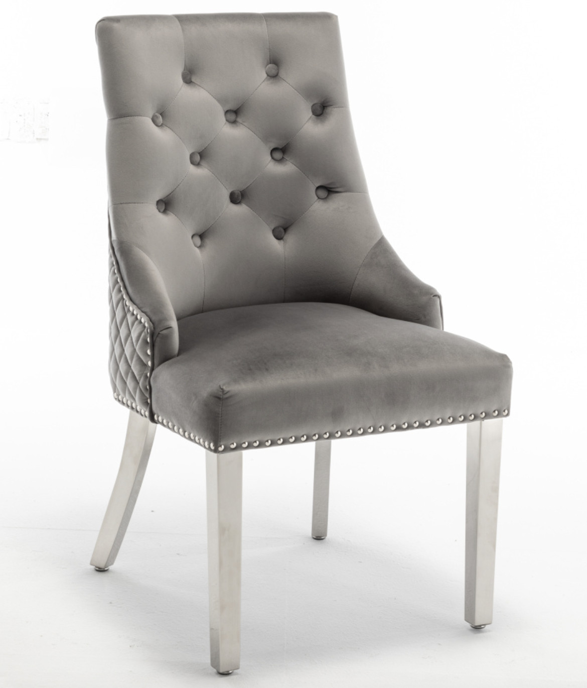 Lot de chaises ANNEAU matelassée et cloutée Chrome velours