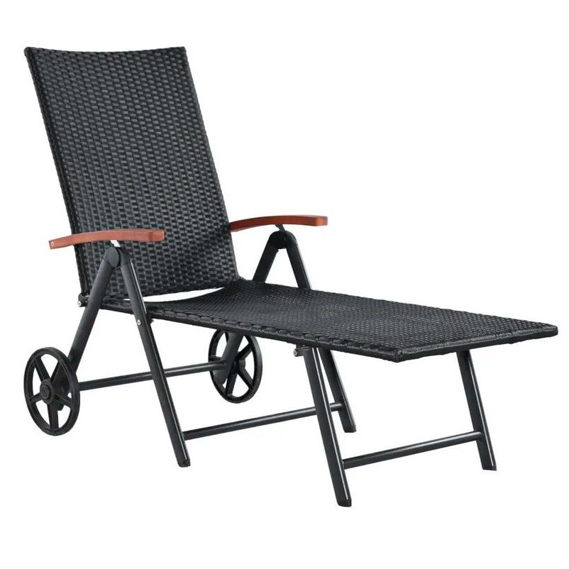 Octane Chaise longue à roues résine tressée noir acacia Fatis