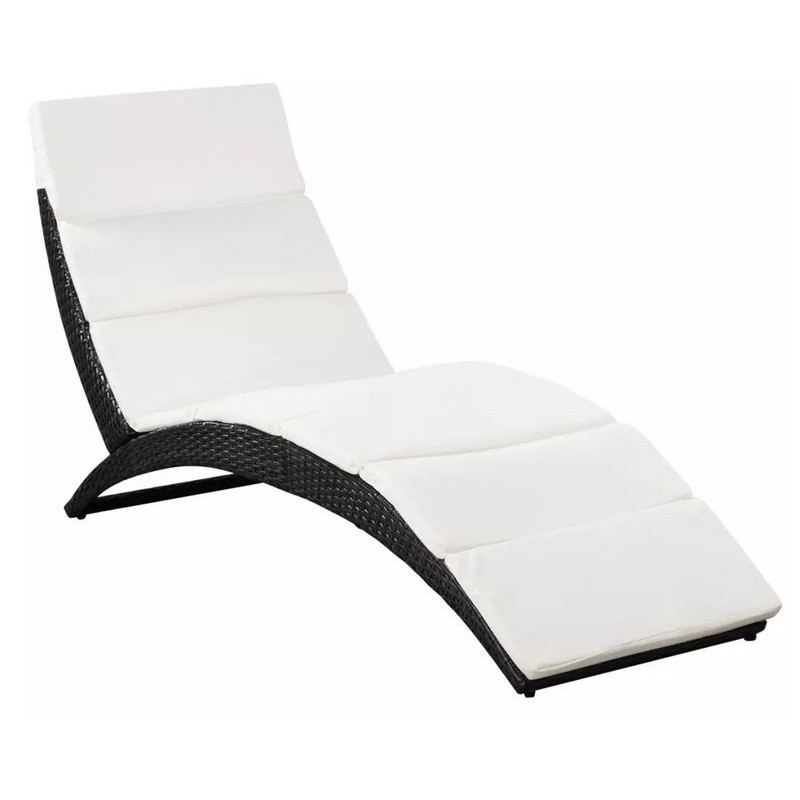 Home Chaise longue pliante tissu blanc et résine tressée noire Manap