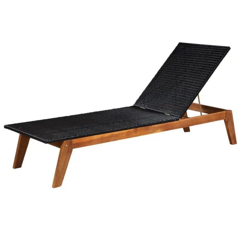 Home Chaise longue résine tressée noire et acacia massif Sikash LesTendances.fr