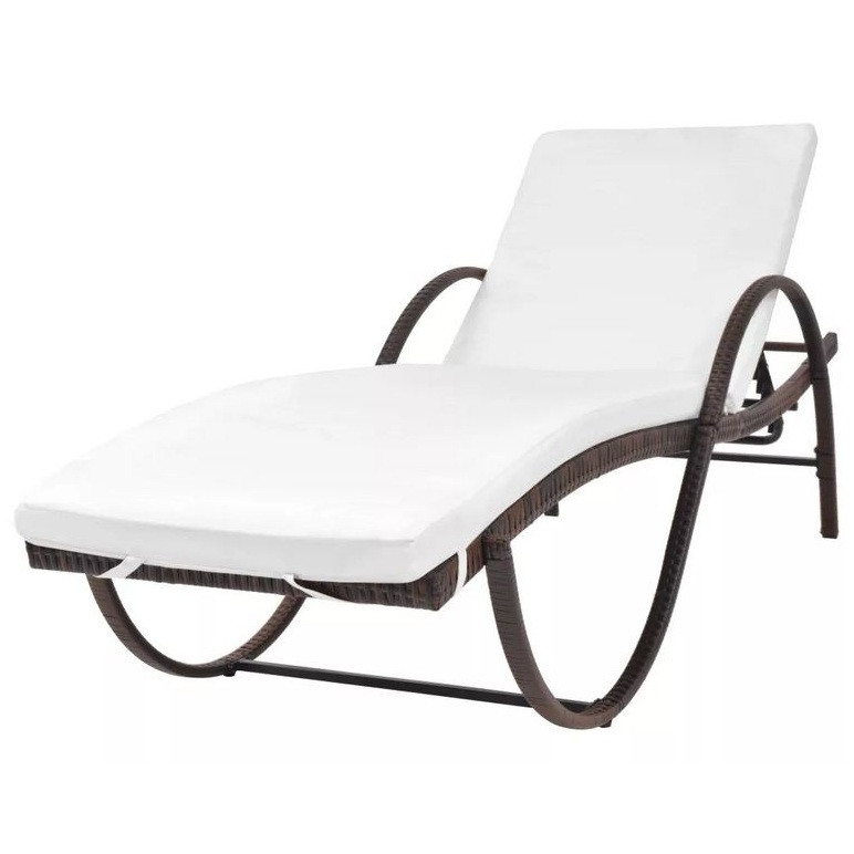 Home Chaise longue tissu blanc et résine tressée marron Beetun