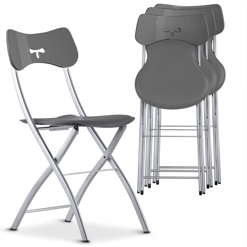Chaise Pliante Hexagonale Grise - Assise Rembourrée Velours Côtelé - Cadre Acier - Capacité 102 Kg