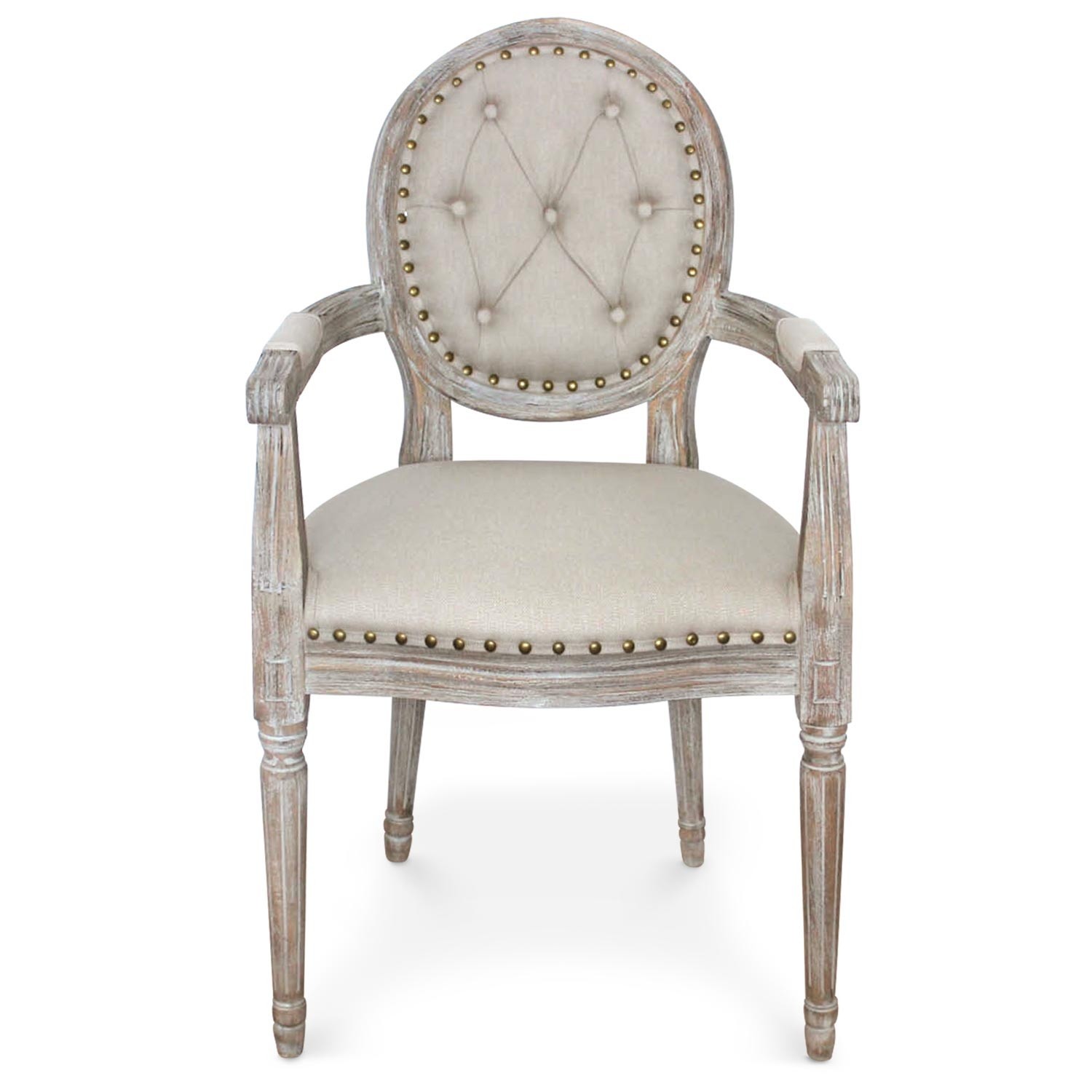 Chaises médaillon Louis XVI tissu beige clouté - Lot de 2 ...