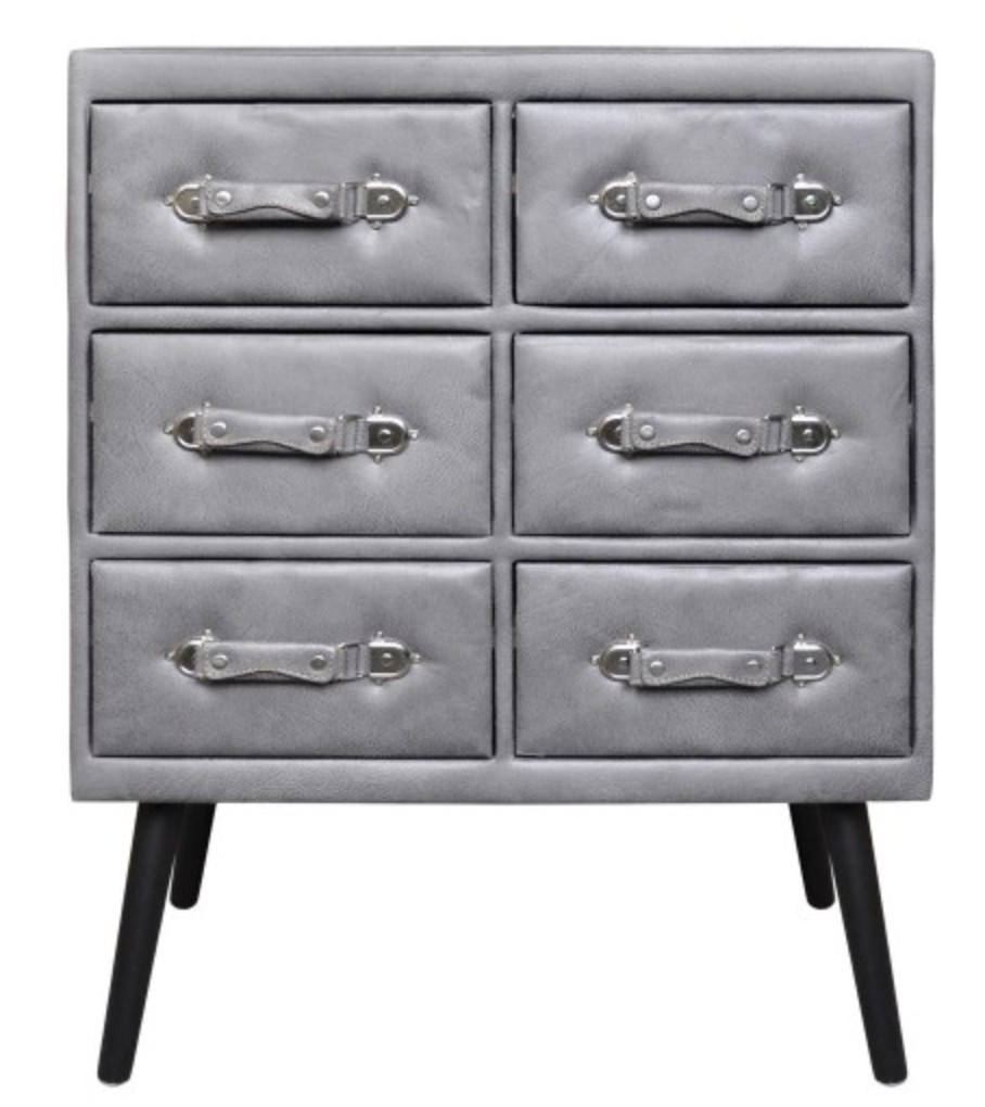 Commode 6 tiroirs simili cuir gris Patio | LesTendances.fr