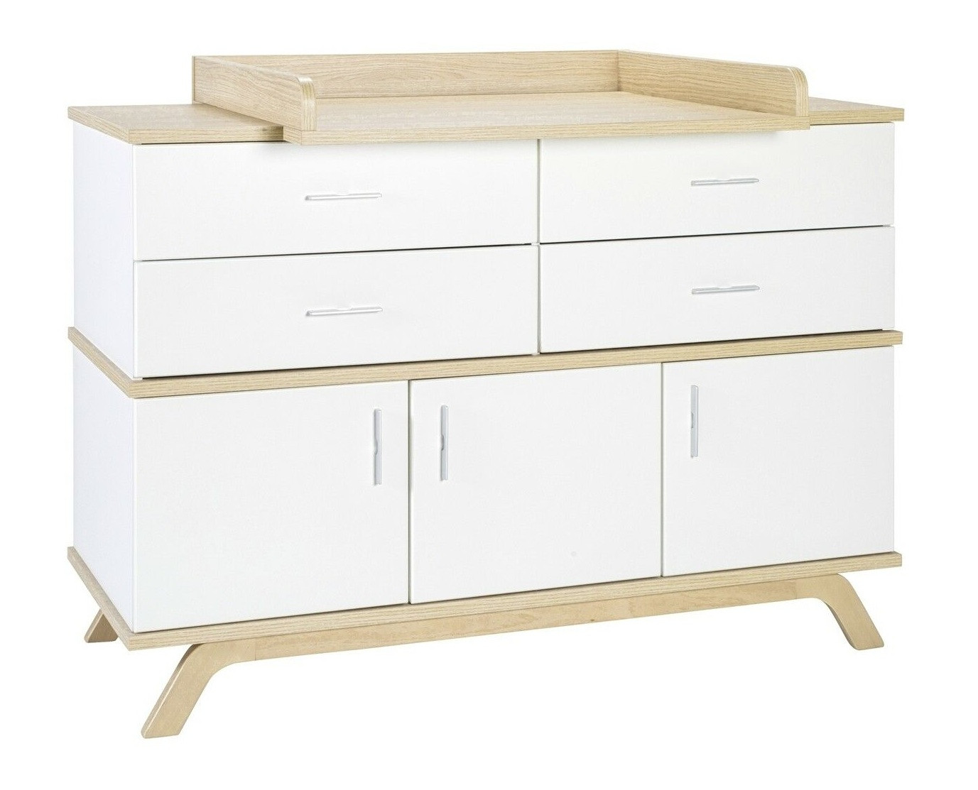 Schardt - Commode à langer 4 tiroirs bois blanc et chêne clair Vicky