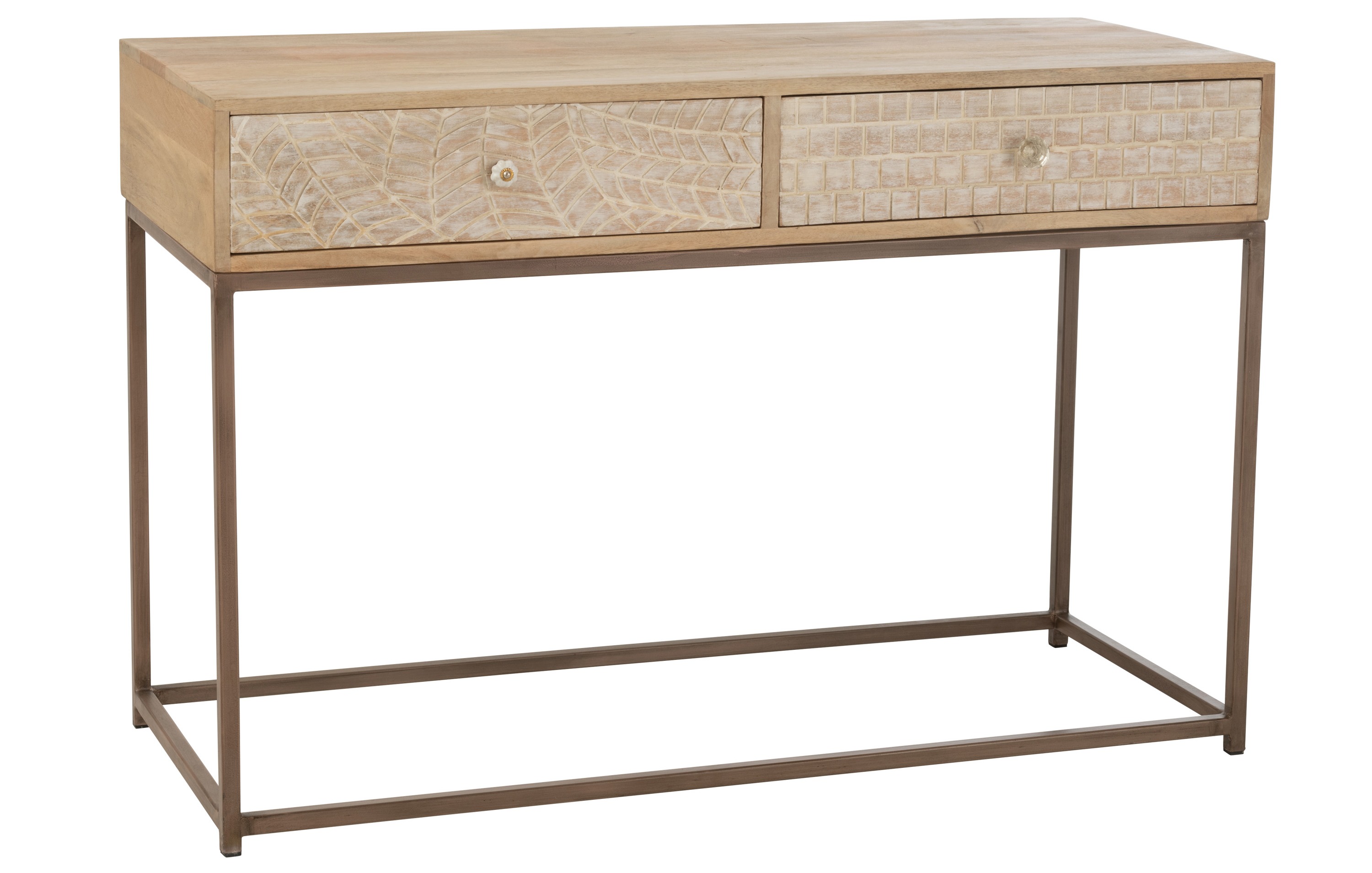Les Tendances Console 2 tiroirs motifs bois beige Sissi L 120 cm