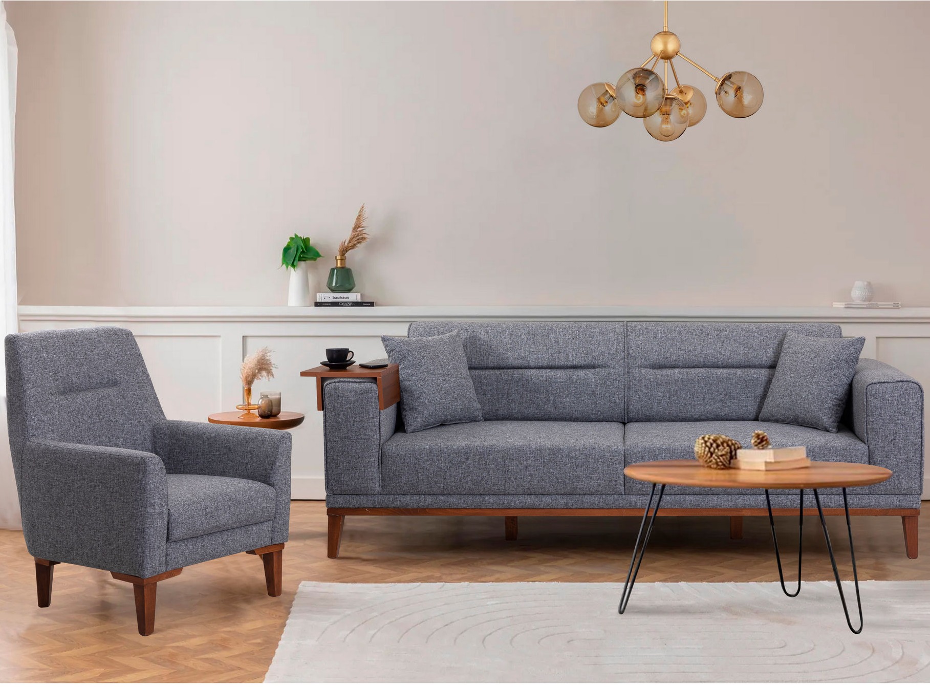 Ensemble Canapé Et Fauteuil En Cuir Alinea - Marron - Occasion