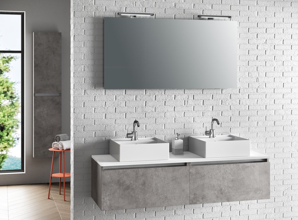 Design Italie - Ensemble meuble de salle de bain 2 tiroirs bois effet
