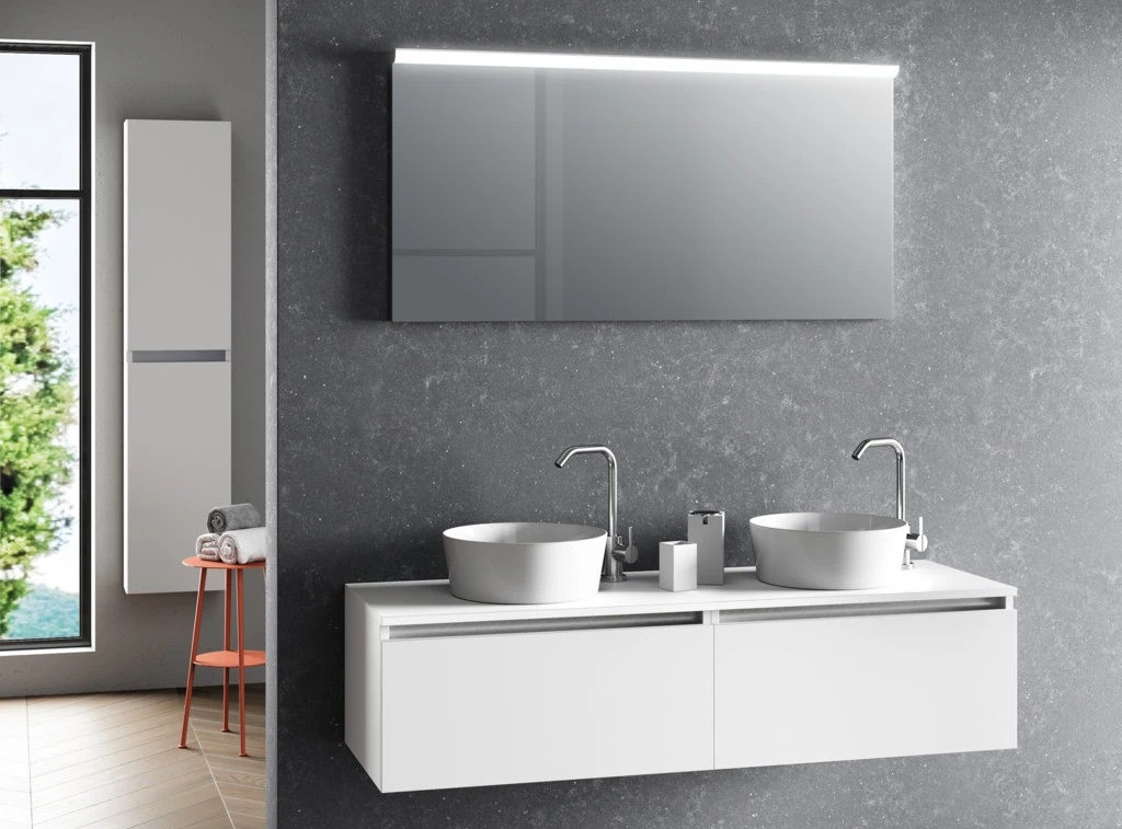 Design Italie - Ensemble meuble de salle de bain blanc 2 tiroirs double