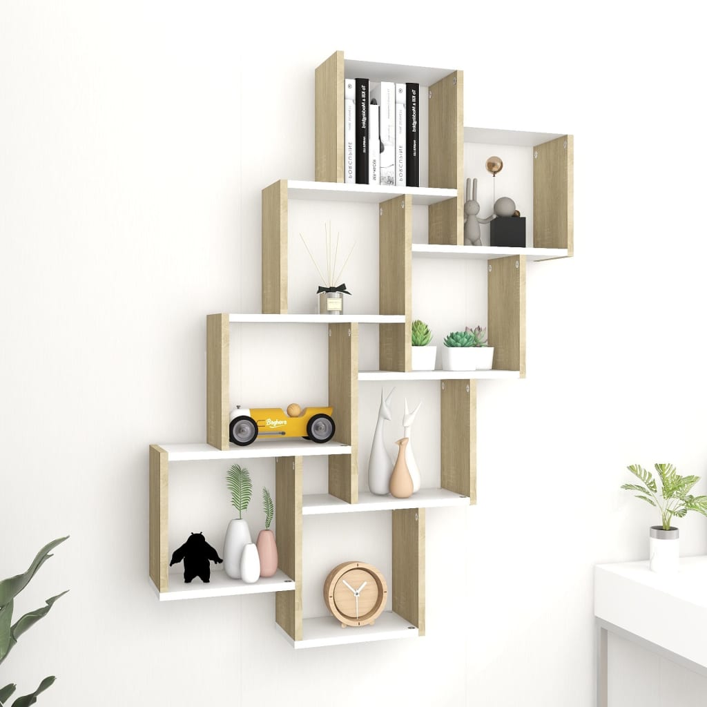 Home Étagère cube murale Blanc et chêne sonoma 90x15x119cm