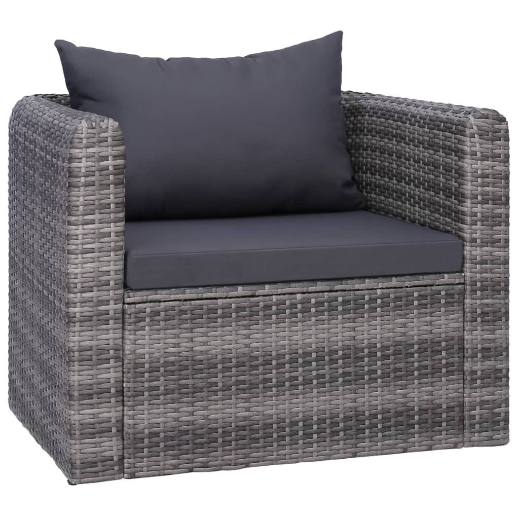 Home - Fauteuil de jardin avec coussin et oreiller résine tressée gris