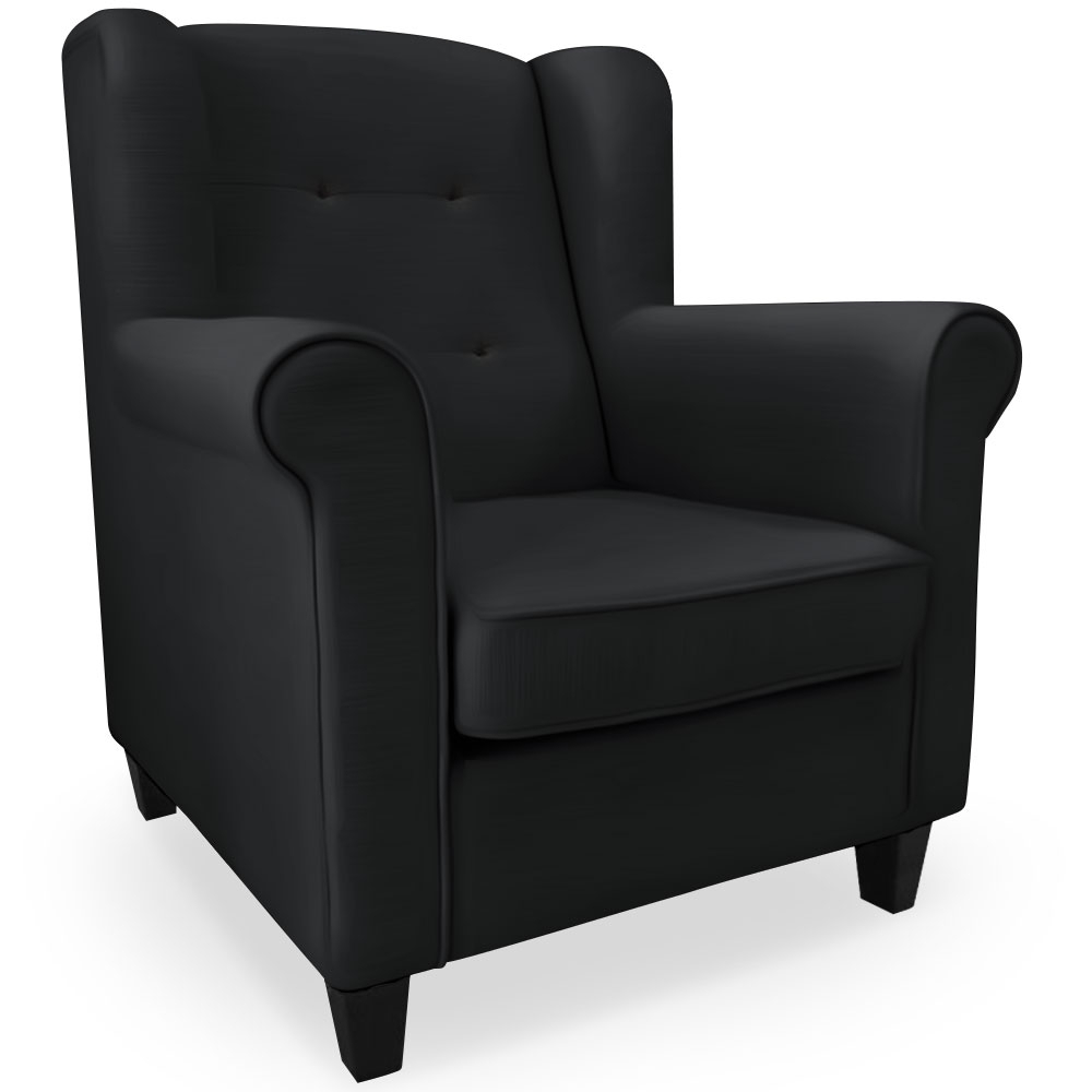 Fauteuil bergère capitonné velours noir Jolt