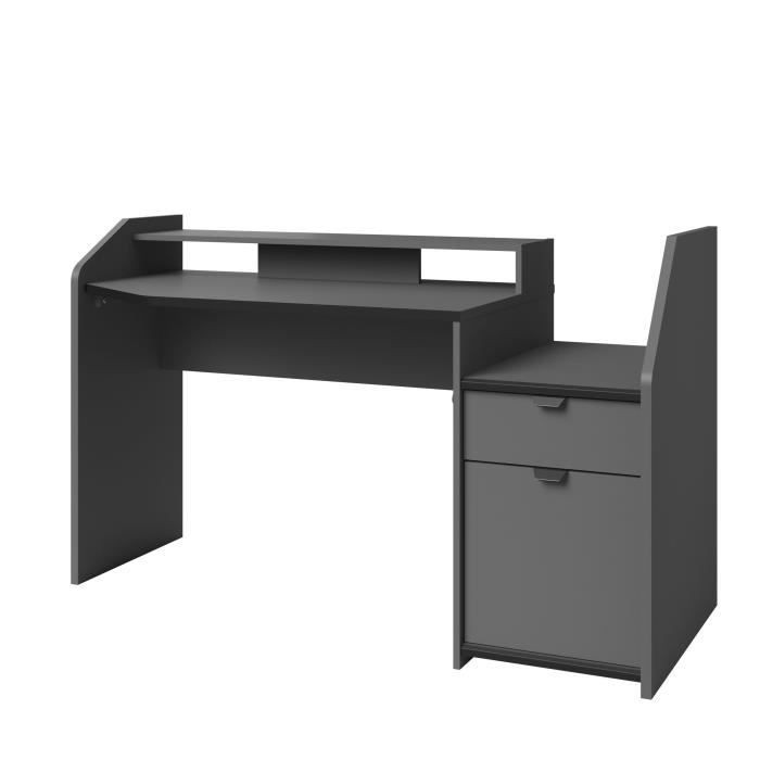GAMING Bureau de jeu - Décor gris et noir - L 154 x P 92 x ...