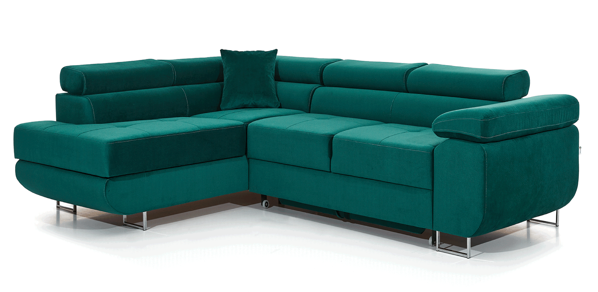 Canapé d'angle gauche convertible tissu vert clair Marka 275 cm
