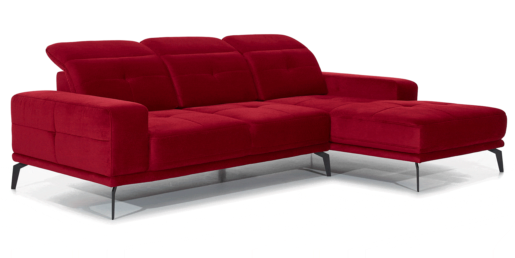 Canapé d'angle droit 5 places tissu suédine rouge tomette Torpille 265 cm