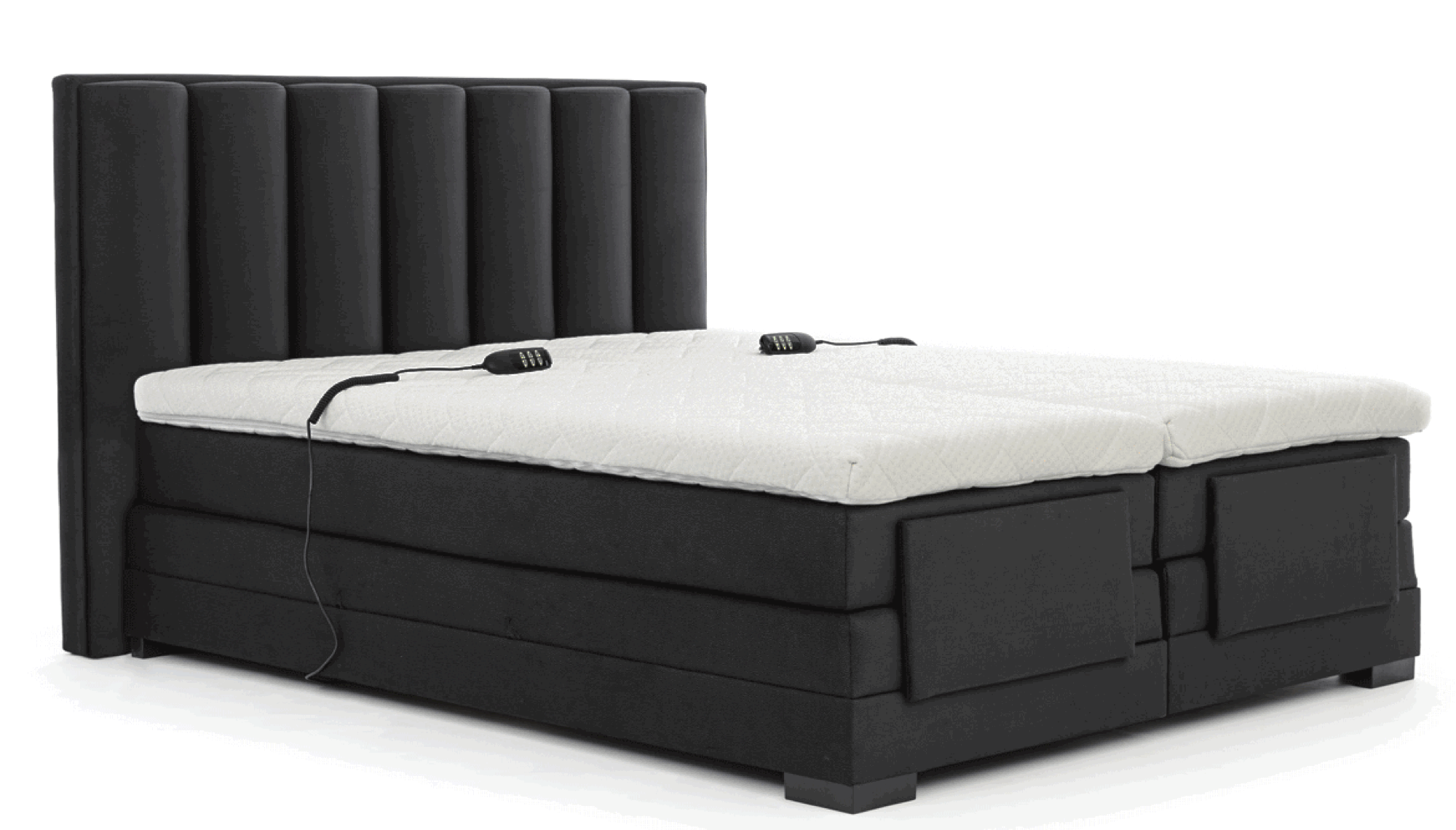 Lit boxspring électrique tissu marron avec matelas et surmatelas Arkos