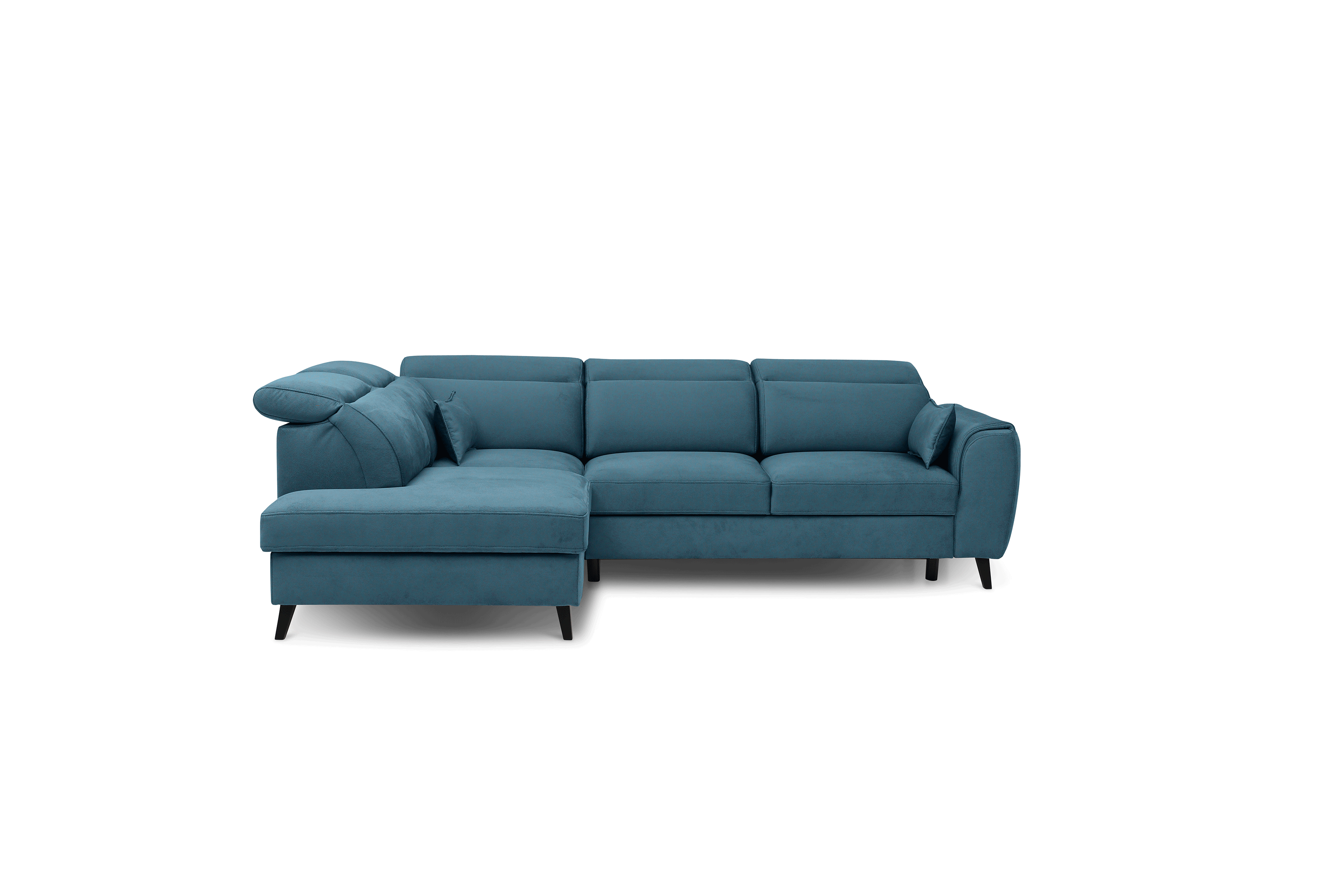 Canapé d'angle gauche convertible tissu bleu canard Noblesse 255 cm