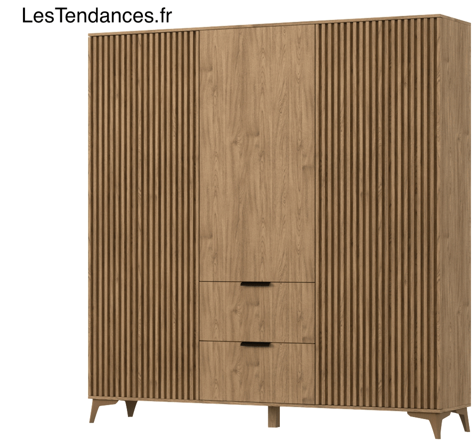 Armoire de chambre bois clair rainuré – Collection Bazen