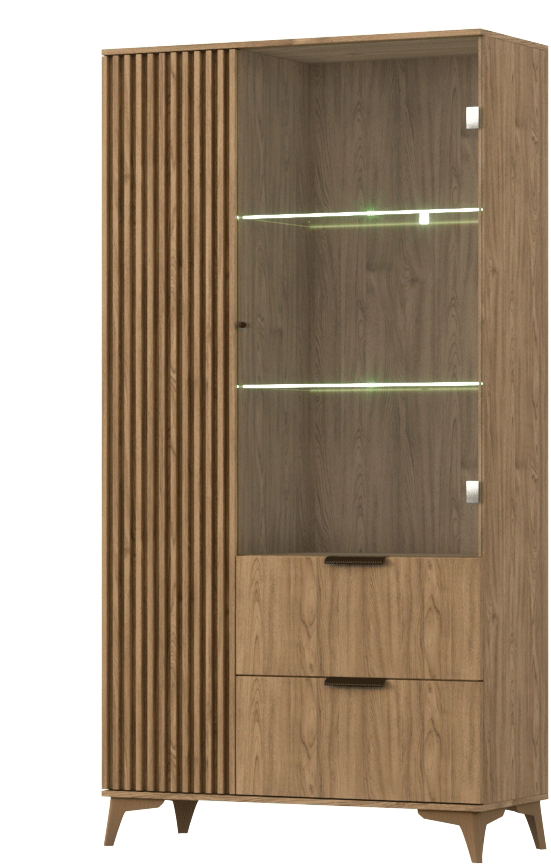 Vitrine lumineuse bois clair rainuré – Collection Bazen