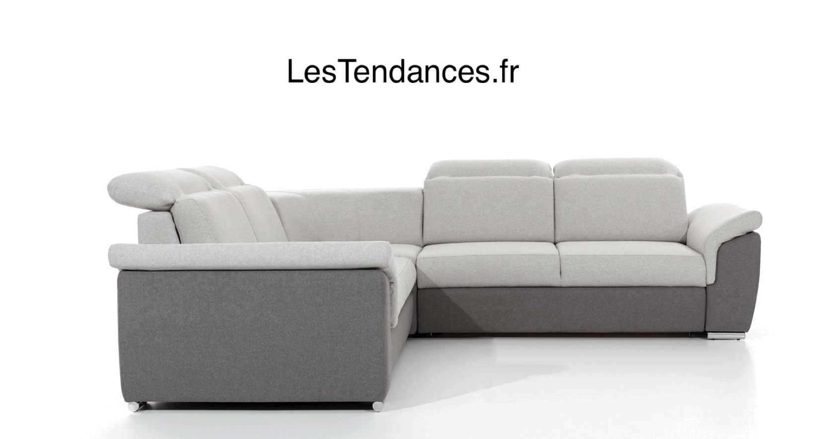 Canapé d'angle réversible et convertible bi-matières Neo - Pieds acier chromé