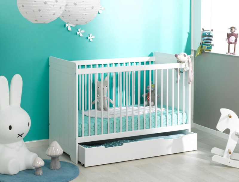 Lit bébé à barreaux 60x120 cm en pin FSC avec tiroir - Ciel & terre
